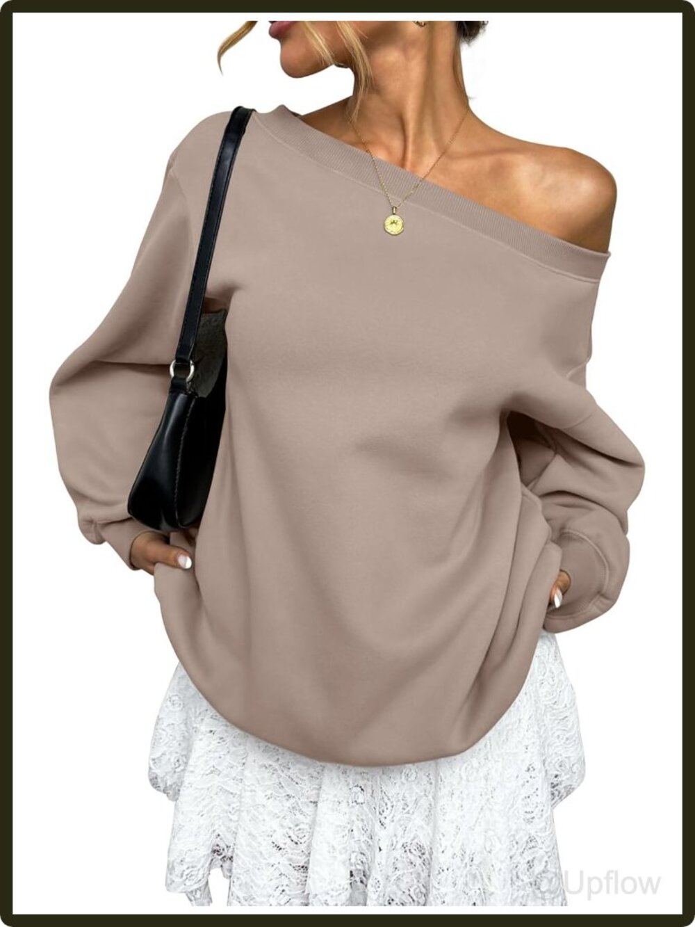 Women's Oversized Fleece Off the Shoulder Sweatshirt Pullover Long Sleeve Cozy